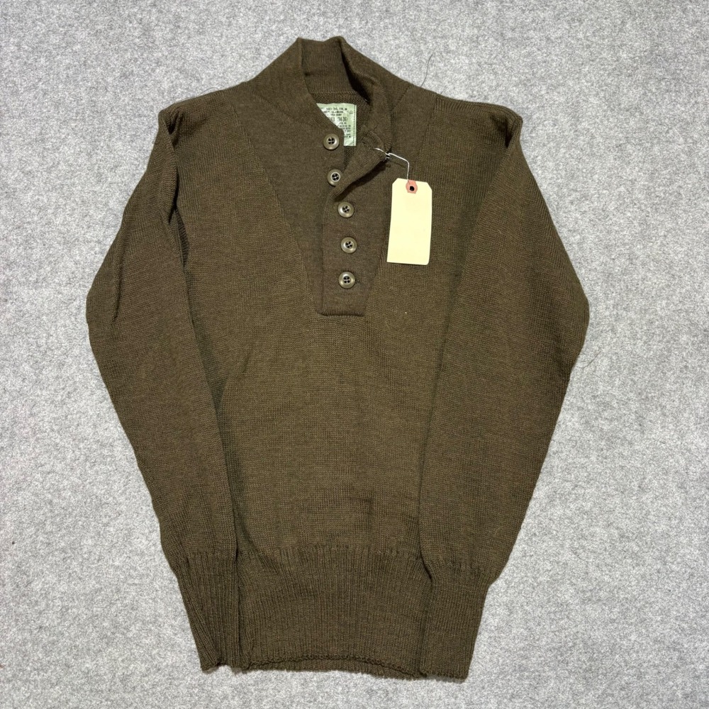 Vintage US Army Wool Sweater Mens Small Olive Drab 5 Button Henley Mitts Nitts